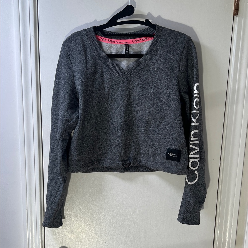 Calvin Klein Charcoal Cropped V-Neck Sweatshirt